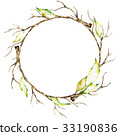Watercolor wreath of dry autumn branches isolated 33190836