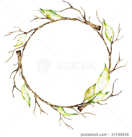 Watercolor wreath of dry autumn branches isolated Watercolor wreath of dry autumn branches isolated 33190836