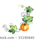 Watercolor pumpkin, hand-drawn isolated elements 33190840