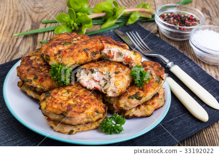 Vegetable pancakes with chicken meat Vegetable pancakes with chicken meat 33192022