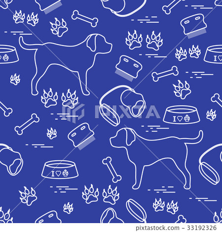 pattern with dog silhouette, bowl, traces, bone 33192326