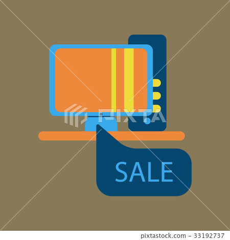 Flat icon of computer sale online buying - Stock Illustration [33192737 ...