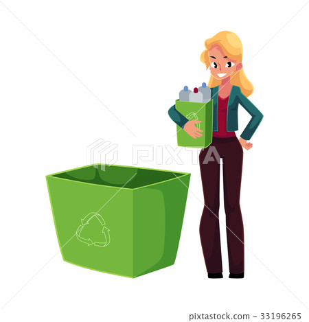 Young woman holding box of plastic bottles Young woman holding box of plastic bottles 33196265