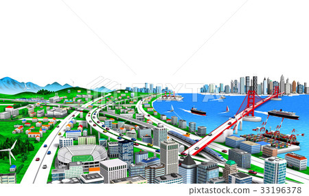 Seaside town and traffic white background 2 33196378