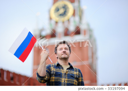 Middle age man with russian flag Middle age man with russian flag 33197094
