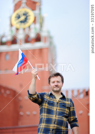 Middle age man with russian flag 33197095
