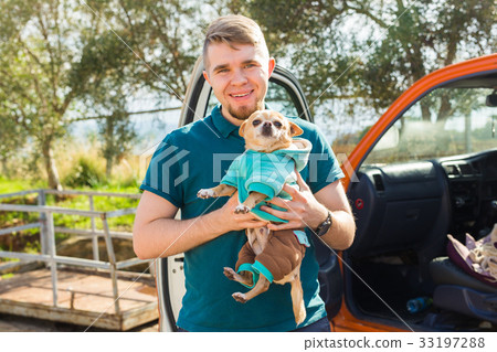 pet, domestic animal, season and people concept - 33197288