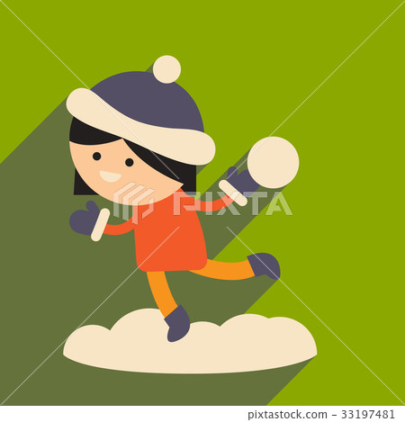 flat icon with long shadow girl playing snowballs flat icon with long shadow girl playing snowballs 33197481