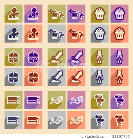 Set flat icons with long shadow New Year's and Set flat icons with long shadow New Year's and 33197705