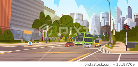 City Street Skyscraper Buildings Road View Modern City Street Skyscraper Buildings Road View Modern 33197709
