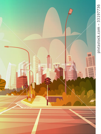 City Street Skyscraper Buildings Road View Modern 33197736