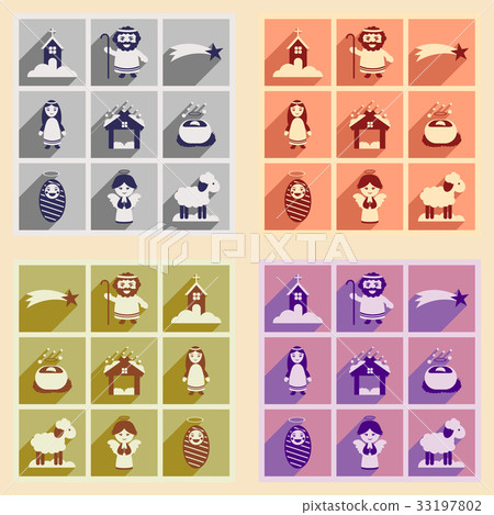 Set flat icons with long shadow Christmas 33197802