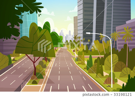 City Street Skyscraper Buildings View Modern 33198121