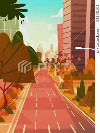 City Street Skyscraper Buildings View Modern 33198161