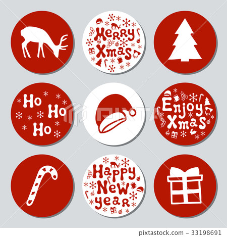 Christmas New Year gift round stickers. Labels Christmas New Year gift round stickers. Labels 33198691