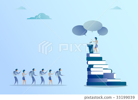 Business Woman Leading Tribune Speech In Front Of 33199039
