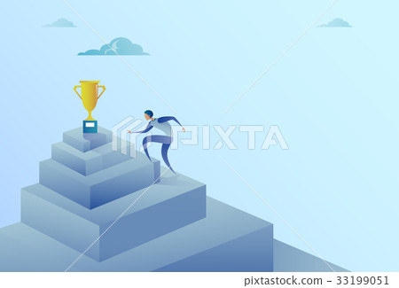 Business Man Climbing Stairs To Winner Cup Success Business Man Climbing Stairs To Winner Cup Success 33199051