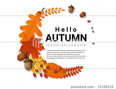 Hello autumn decorative wreath on wooden board Hello autumn decorative wreath on wooden board 33199328