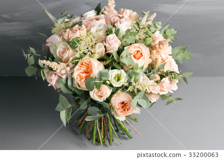 bridal beautiful bouquet made of different flowers 33200063