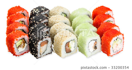 Hanabi Set sushi rolls - isolated on white 33200354