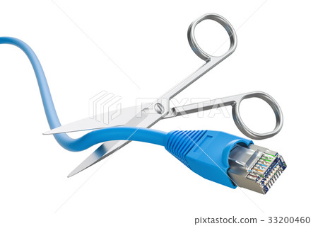 Scissors cutting lan network computer cable Scissors cutting lan network computer cable 33200460