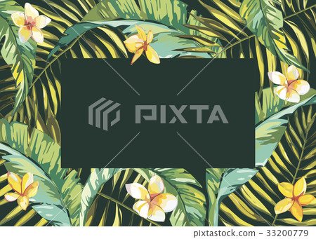 Tropical leafs composition background. Flat shapes Tropical leafs composition background. Flat shapes 33200779