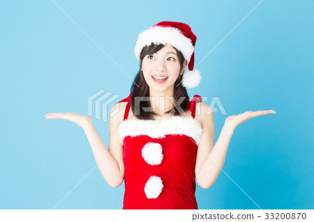 聖誕老人女孩藍色後面圖像 聖誕老人女孩藍色後面圖像 33200870