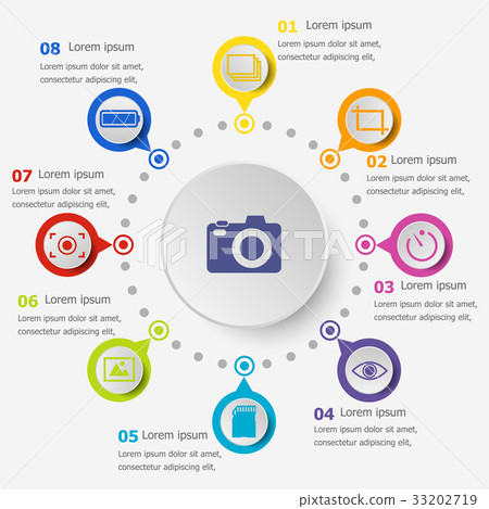 Infographic template with photography icons Infographic template with photography icons 33202719