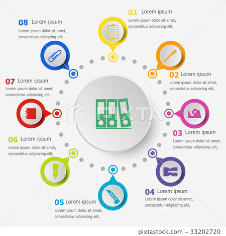 Infographic template with stationery icons 33202720