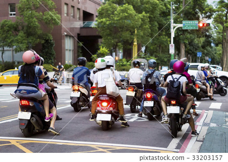 Taipei city street street view locomotive traffic traffic light intersection Taipei city street street view locomotive traffic traffic light intersection 33203157