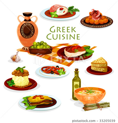 Greek cuisine healthy lunch dishes cartoon icon Greek cuisine healthy lunch dishes cartoon icon 33205039