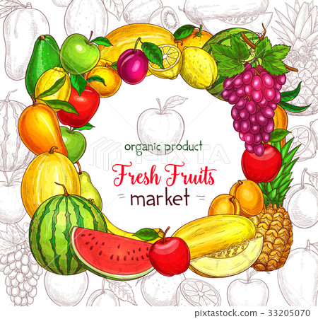 Fruit frame border for organic food market poster 33205070