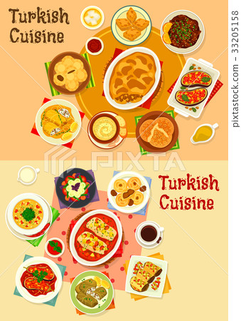 Turkish cuisine dinner with delight icon set 33205158