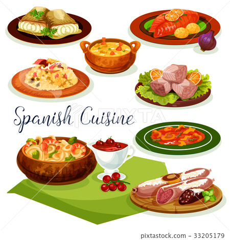Spanish cuisine dinner menu cartoon icon design Spanish cuisine dinner menu cartoon icon design 33205179