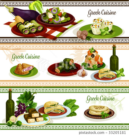 Greek cuisine national dishes, menu banner set 33205181