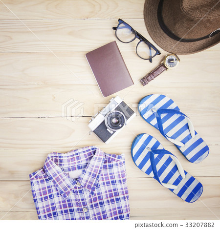 Casual clothing and accessories on wood Casual clothing and accessories on wood 33207882