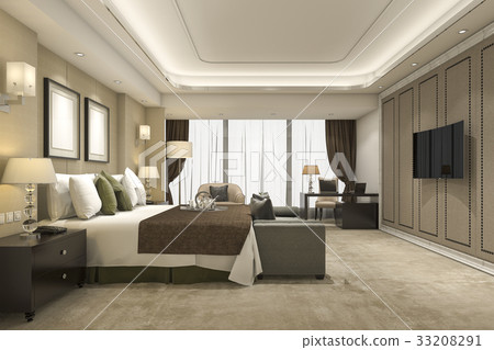 Luxury Modern Bedroom Suite In Hotel And Resort Stock