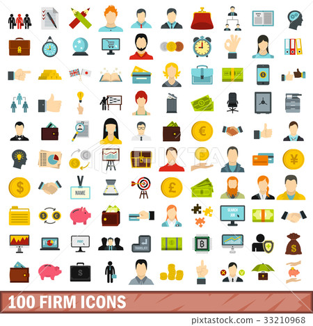 100 firm icons set, flat style 33210968