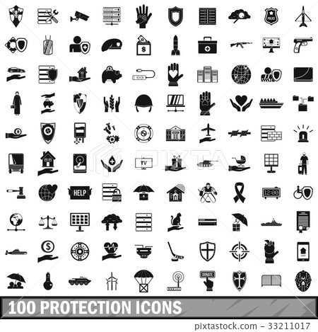 100 protection icons set, simple style 100 protection icons set, simple style 33211017