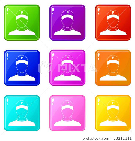 Parking attendant icons 9 set Parking attendant icons 9 set 33211111