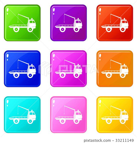 Car towing truck icons 9 set 33211149
