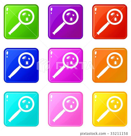 Magnifier and insects icons 9 set 33211158