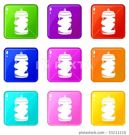 Crumpled aluminum cans icons 9 set 33211218