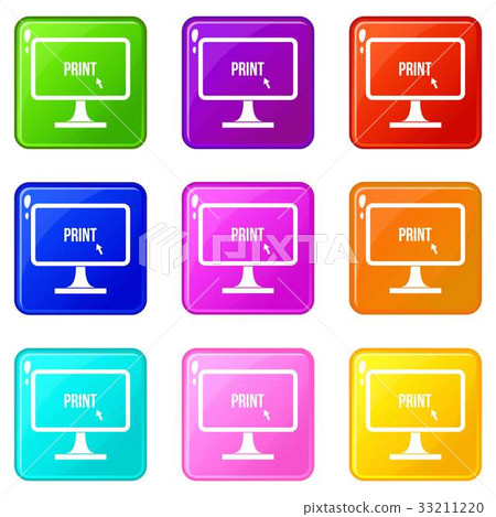 Print word on a computer monitor icons 9 set 33211220