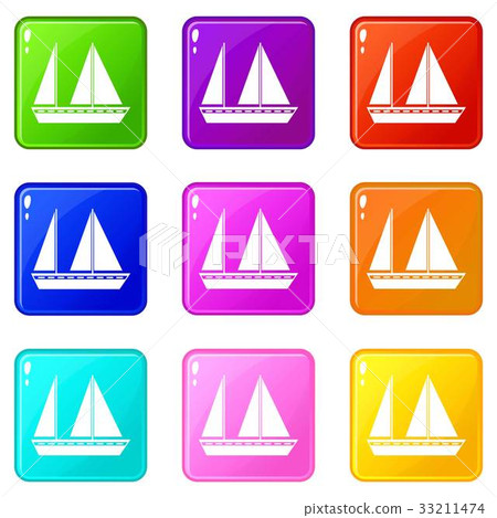 Sailing boat icons 9 set 33211474