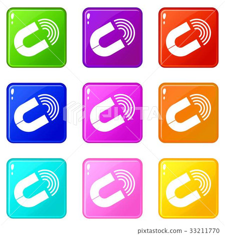 Horseshoe magnet icons 9 set Horseshoe magnet icons 9 set 33211770