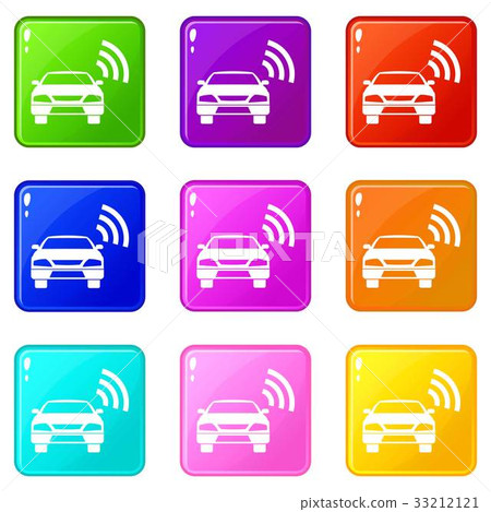 Car with wifi sign icons 9 set Car with wifi sign icons 9 set 33212121