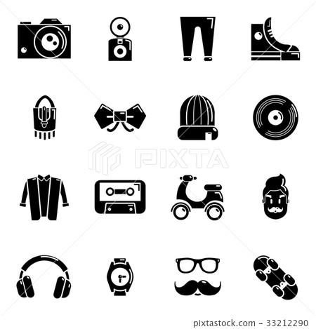 Hipster symbols icons set, simple style 33212290