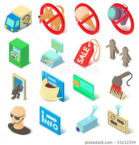 Shop navigation foods icons set, isometric style 33212354