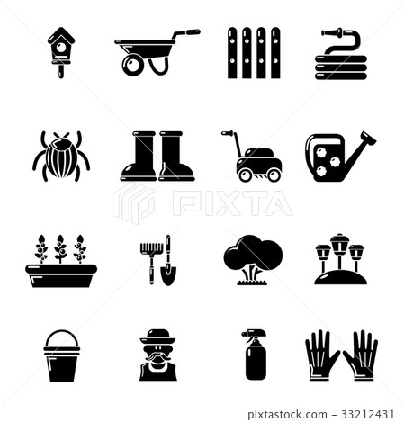 Gardener icons set, simple style Gardener icons set, simple style 33212431